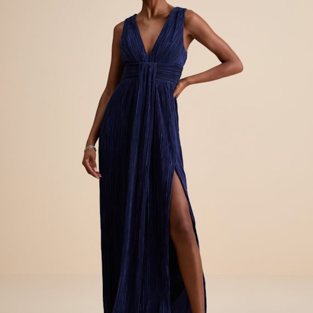 Lulus Melitta Navy Blue Plisse Sash Maxi Dress - Size M